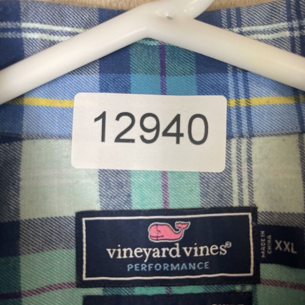 Vineyard Vines Shirt Mens XXL Blue Green White Plaid Classic Fit Tucker Adult - Picture 13 of 13